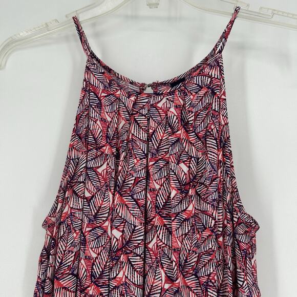 Gap Halter Romper Tropical Leaf Print Pink Purple Drawstring Pockets Size M - Picture 3 of 10